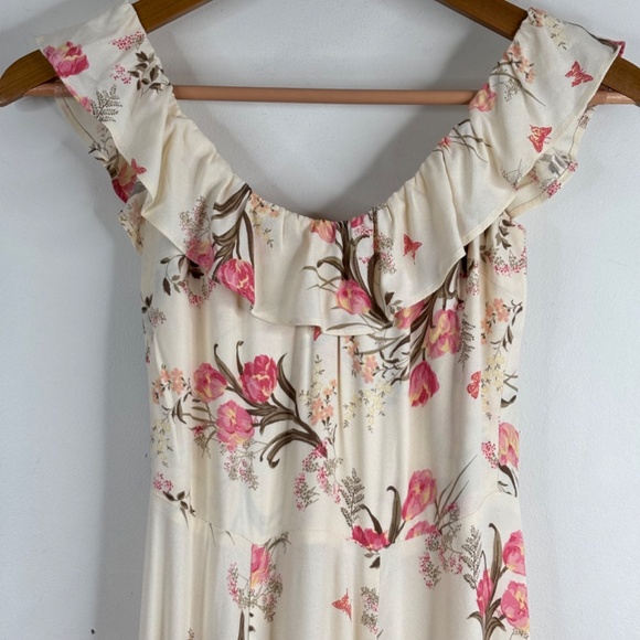 Reformation Verbena Maxi Dress 2 Leila Floral Ruffle Neckline Ivory Pink Cottage - Picture 5 of 15
